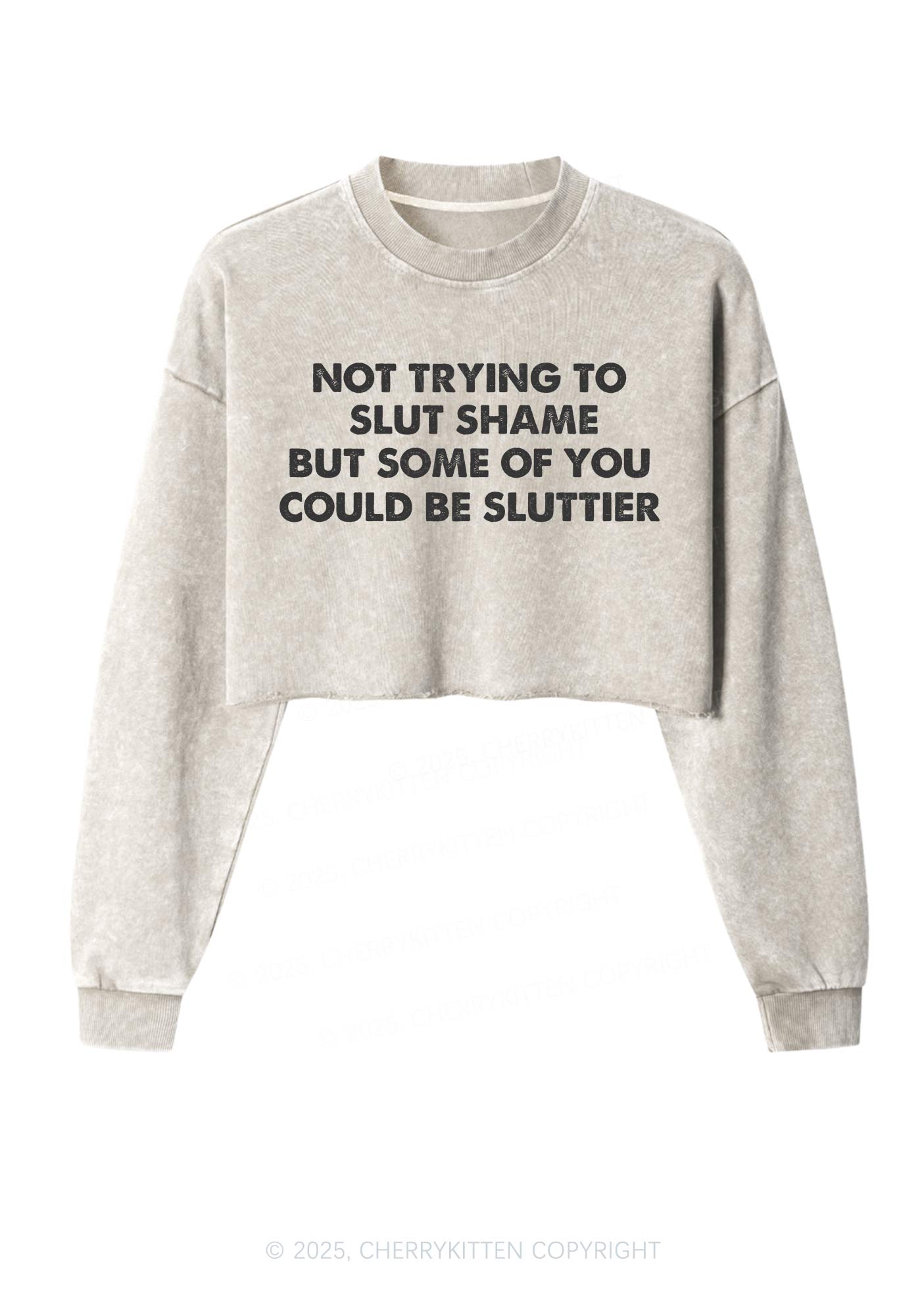 Not Trying To Slxt Shame Y2K Crop Washed Sweatshirts Cherrykitten