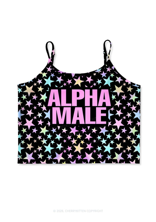 Black Alpha Male Y2K Print Cami Crop Top Cherrykitten