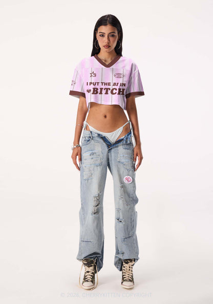 Purple I Put The Bi In Bxxch Pride Y2K Crop Sport Jersey Shirts Cherrykitten