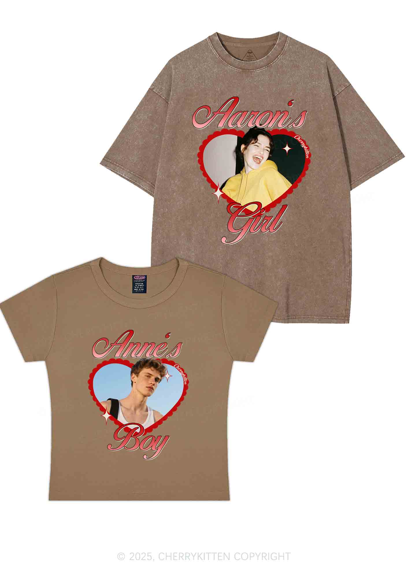 Custom Photo Heart Graphic Y2K Valentine's Day Couple Shirt Cherrykitten