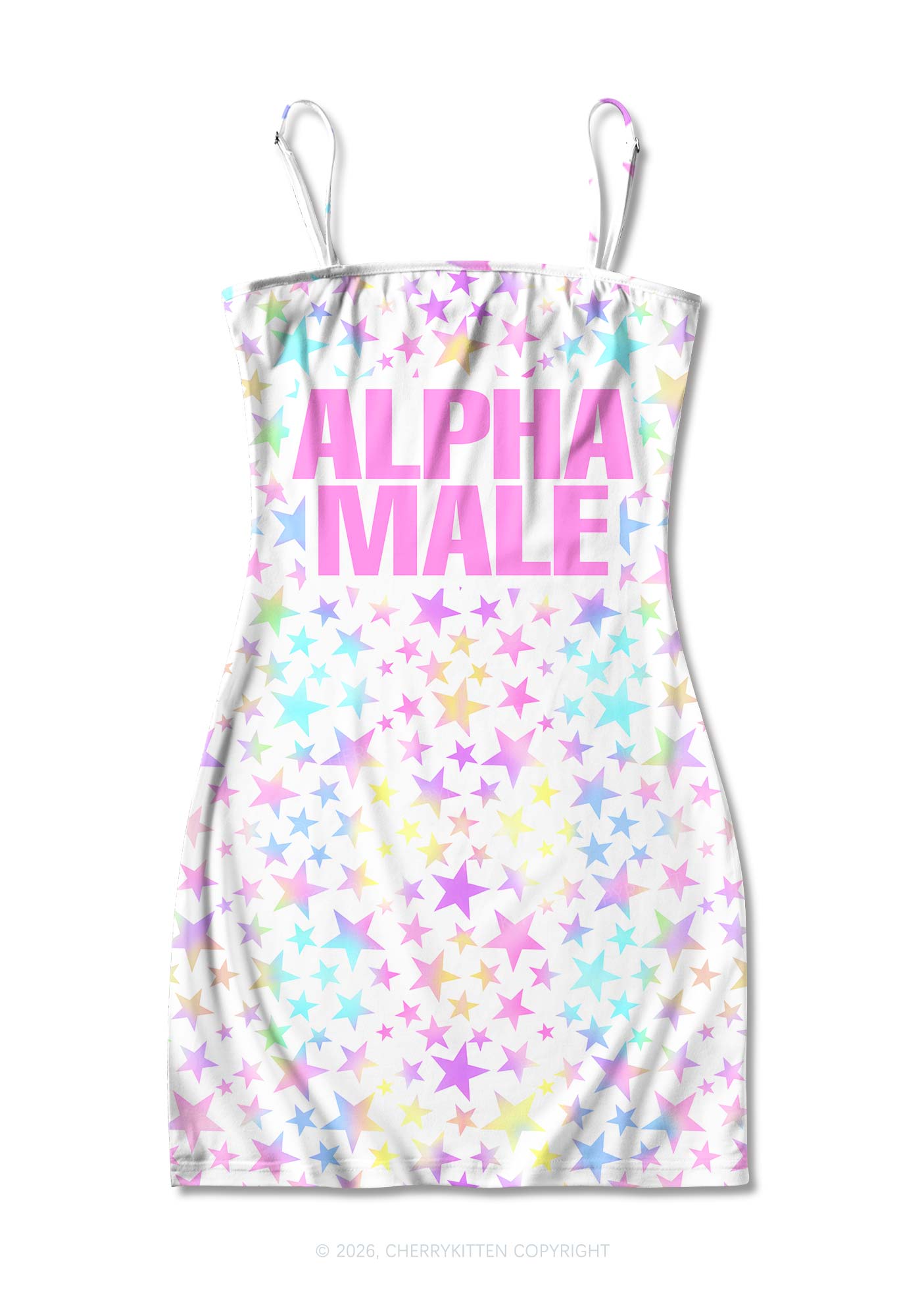 Pastel Star Alpha Male Y2K Print Slip Dress Cherrykitten