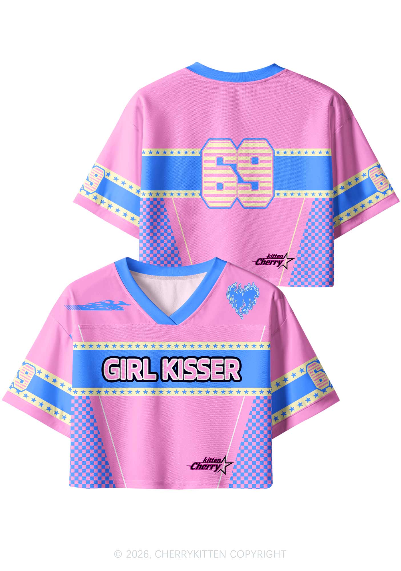 Pink Girl Kisser Pride Y2K Crop Sport Jersey Shirts Cherrykitten