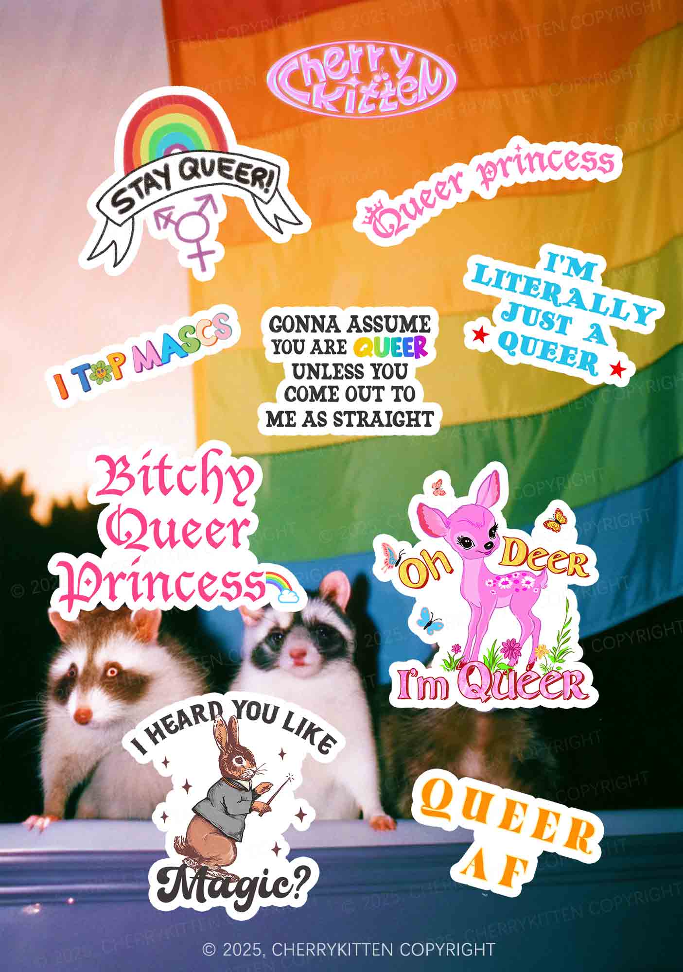 Cherrykitten Queer Raccoon Y2K Stickers Pack Of 9