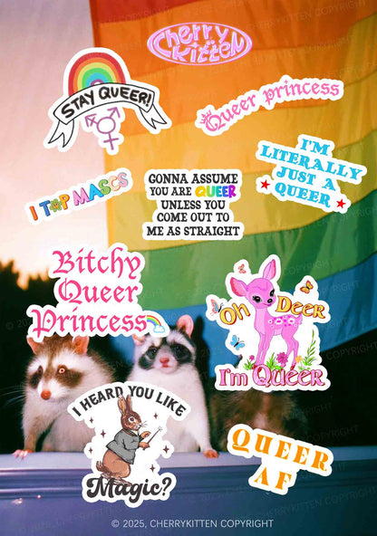 Cherrykitten Queer Raccoon Y2K Stickers Pack Of 9