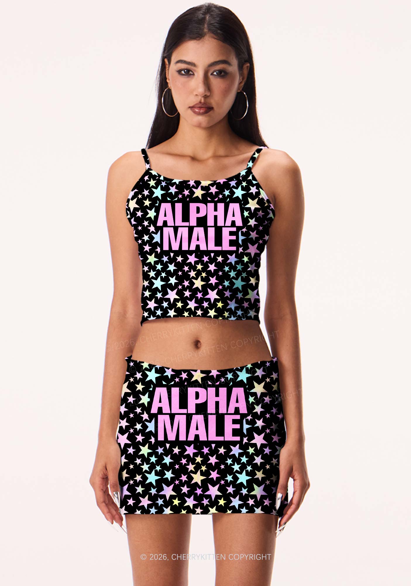 Black Alpha Male Y2K Print Cami Crop Top Cherrykitten