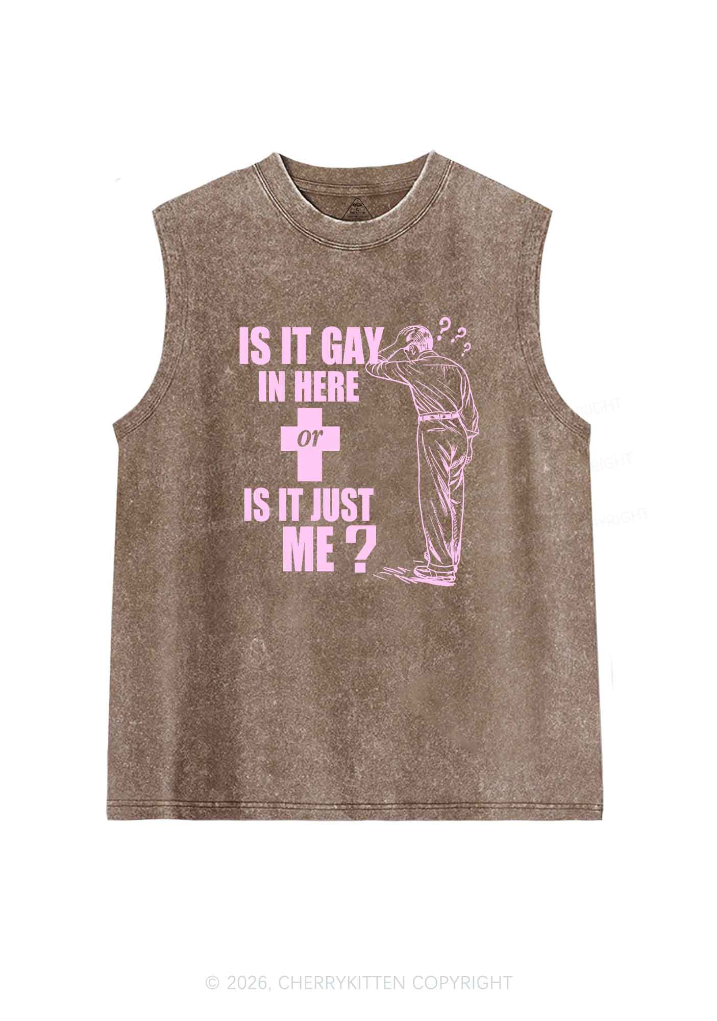 Is It Gay In Here Pride Y2K Washed Muscle Tank Cherrykitten