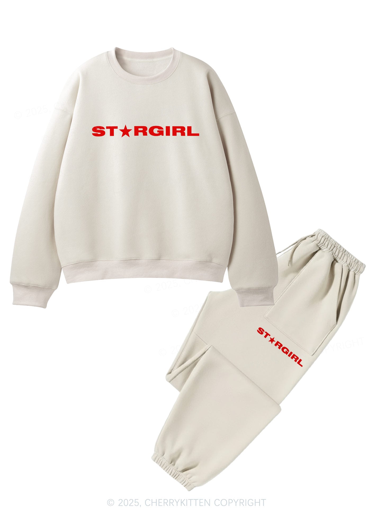 Red Stargirl Y2K Fleece Sweatshirts Set Cherrykitten