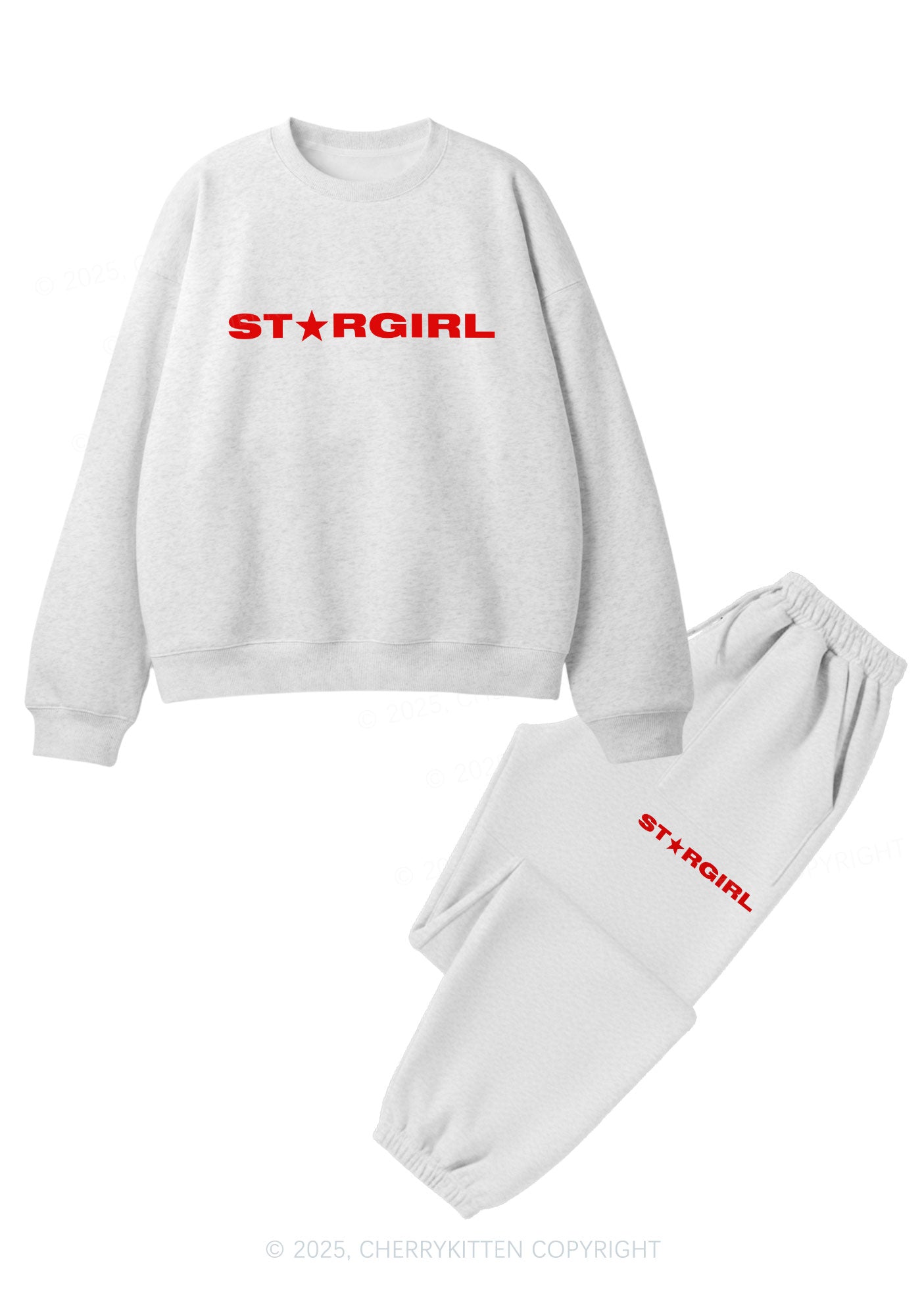 Red Stargirl Y2K Fleece Sweatshirts Set Cherrykitten