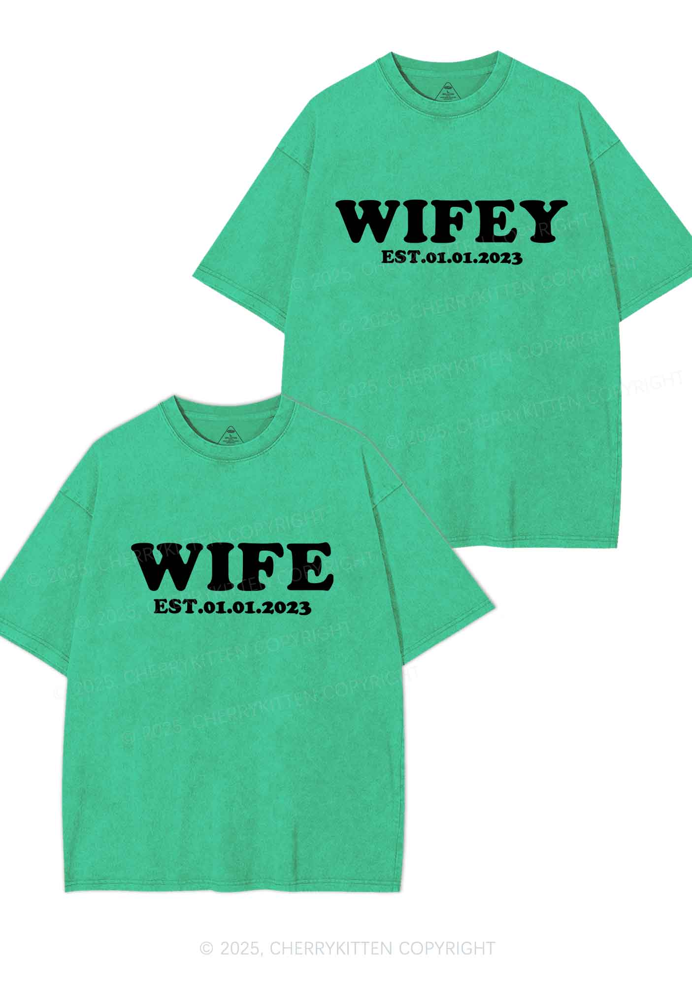 Wife Wifey Custom Date Y2K Valentine's Day Washed Tee Cherrykitten