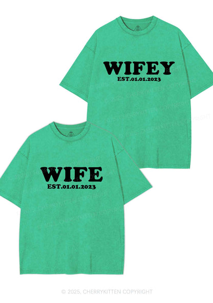 Wife Wifey Custom Date Y2K Valentine's Day Washed Tee Cherrykitten
