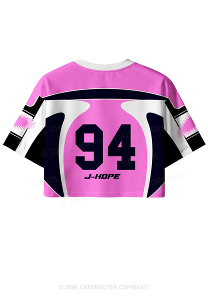 Hot Pink Korean Boys Y2K Crop Sport Jersey Shirts Cherrykitten