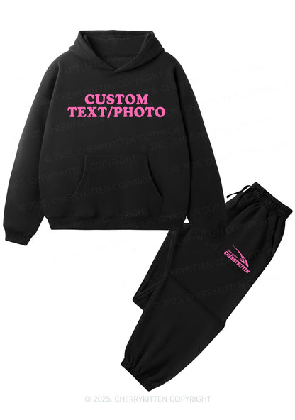 Custom Personalized Text Y2K Fleece Hoodie Set Cherrykitten