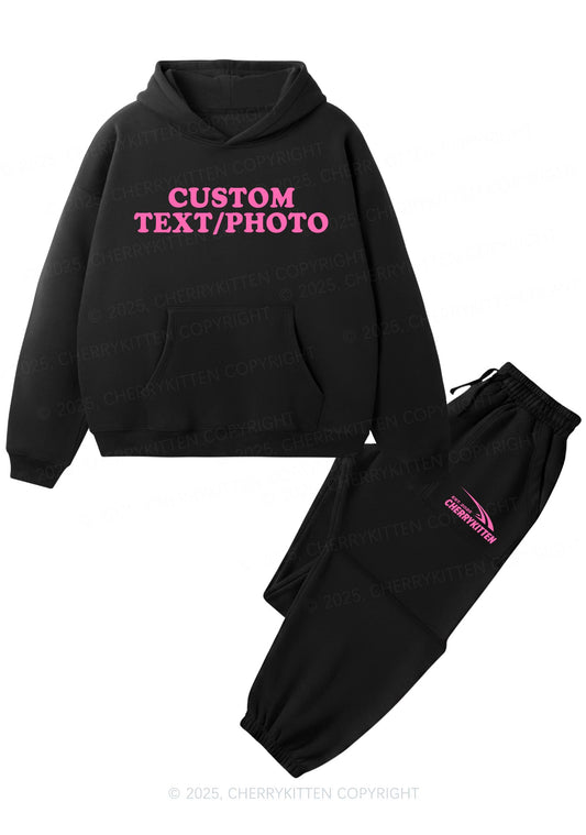 Custom Personalized Text Y2K Fleece Hoodie Set Cherrykitten