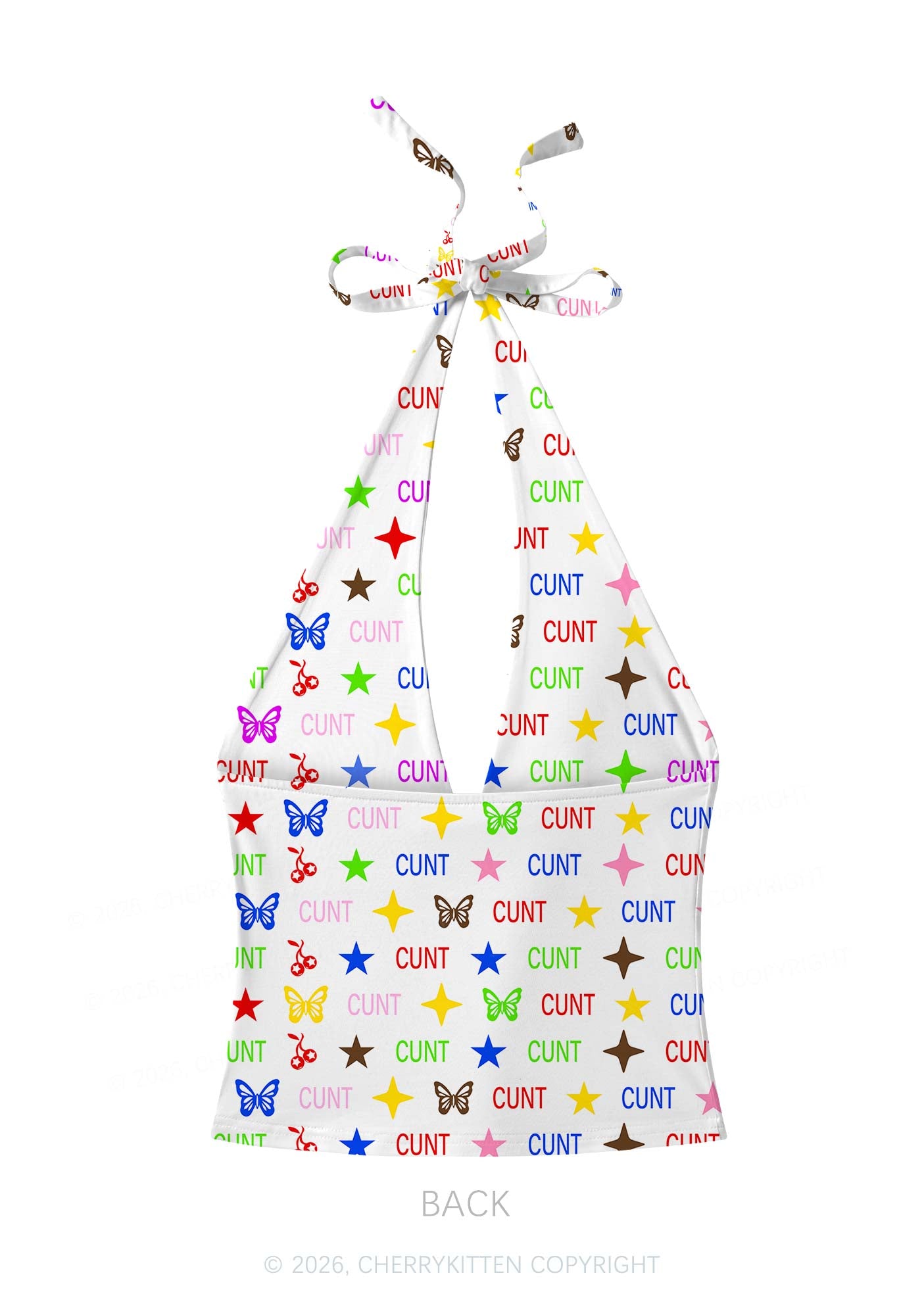 Colorful Cxxt Y2K Print Halter Deep V Neck Cami Cherrykitten