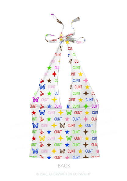 Colorful Cxxt Y2K Print Halter Deep V Neck Cami Cherrykitten