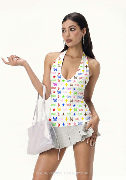 Colorful Cxxt Y2K Print Halter Deep V Neck Cami Cherrykitten