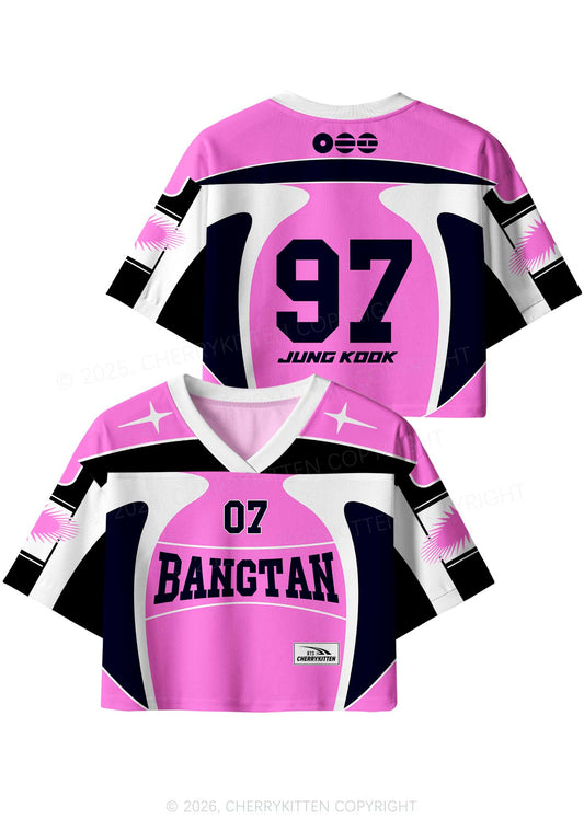 Hot Pink Korean Boys Y2K Crop Sport Jersey Shirts Cherrykitten