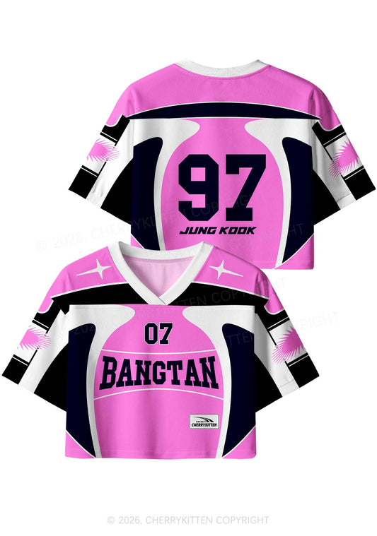 Hot Pink Korean Boys Y2K Crop Sport Jersey Shirts Cherrykitten