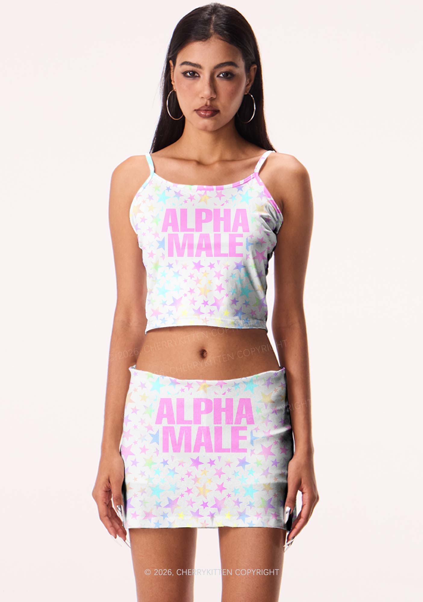 Pastel Star Alpha Male Y2K Print Cami Crop Top Cherrykitten
