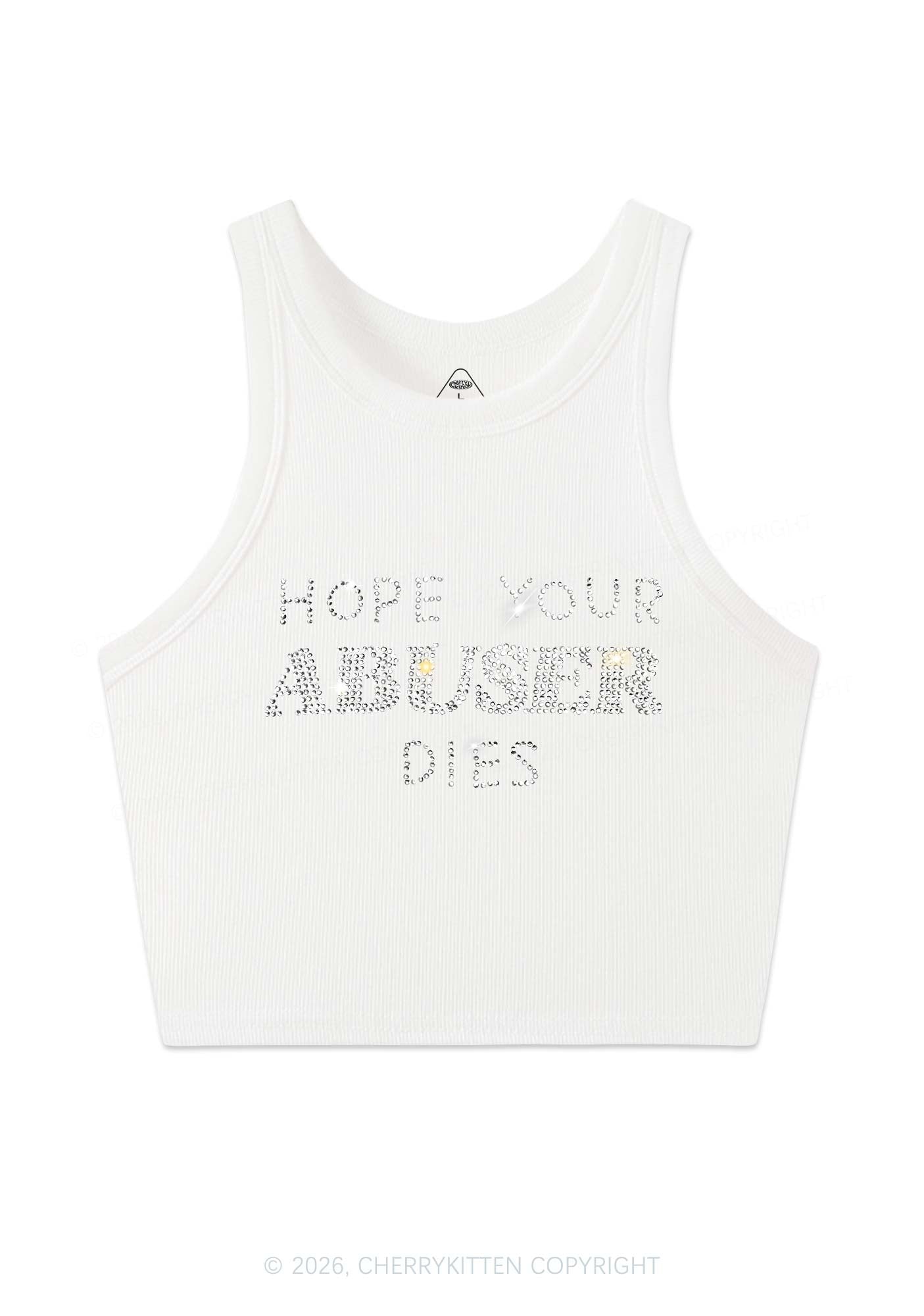 Rhinestone Abuser Dies Y2K Crop Tank Top Cherrykitten