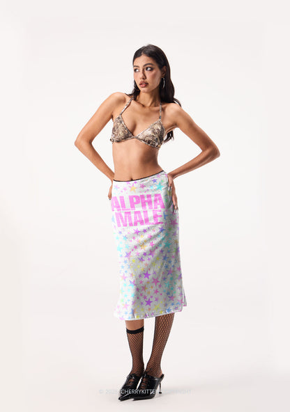 Pastel Star Alpha Male Y2K Print Midi Skirt Cherrykitten
