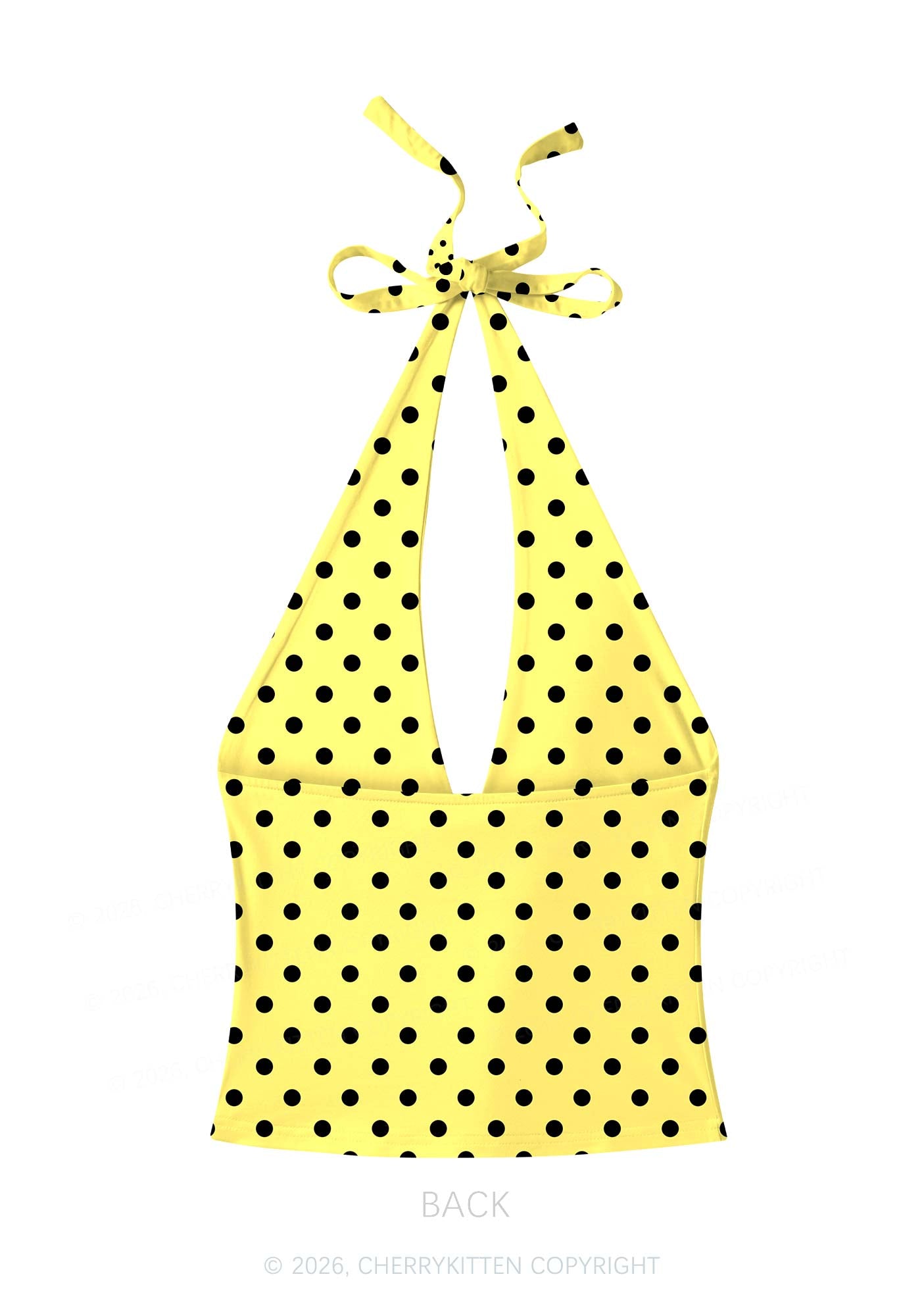 Black Dots On Yellow Y2K Print Halter Deep V Neck Cami Cherrykitten