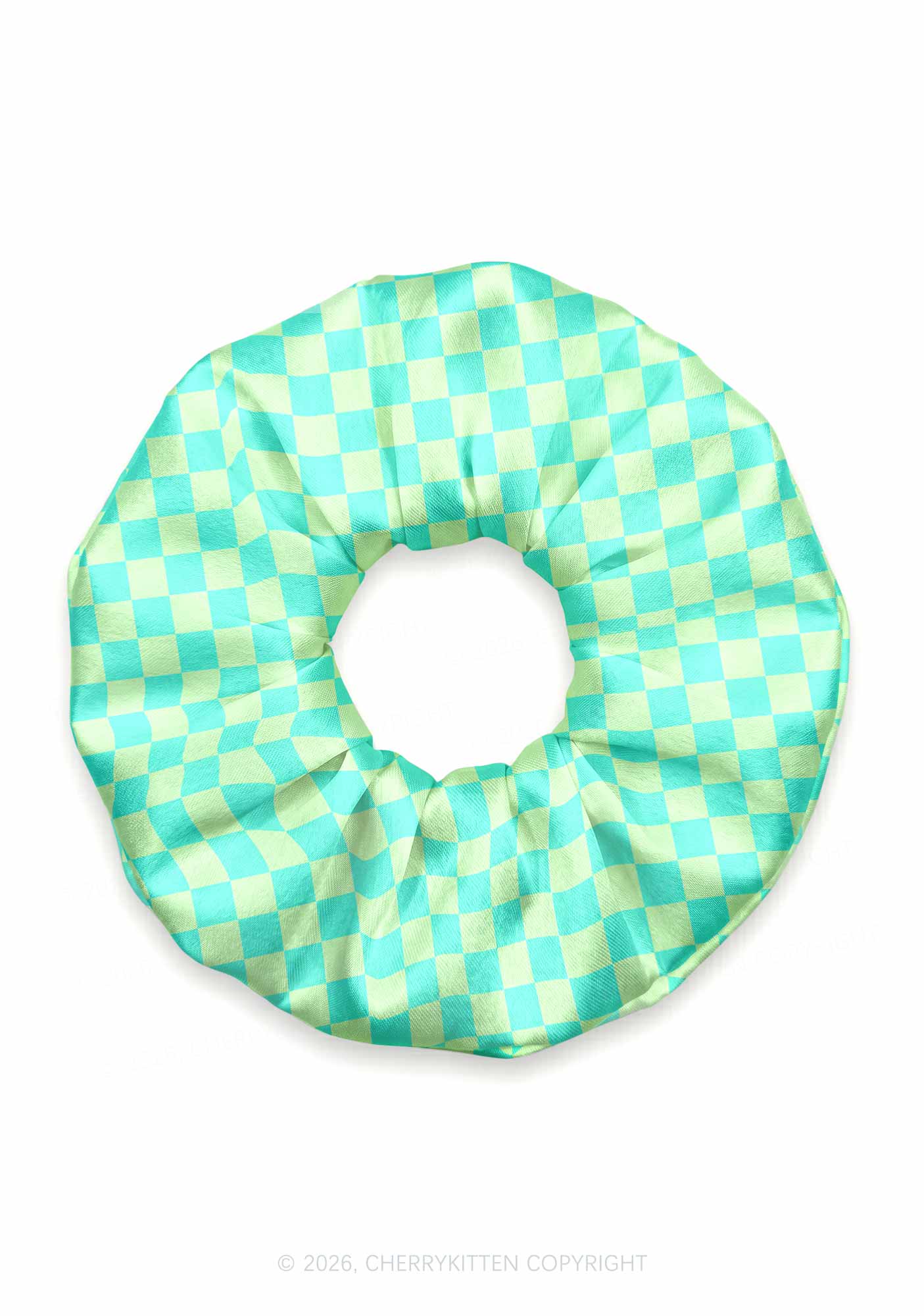 Mint Green Checkered Y2K Hair Scrunchie Cherrykitten