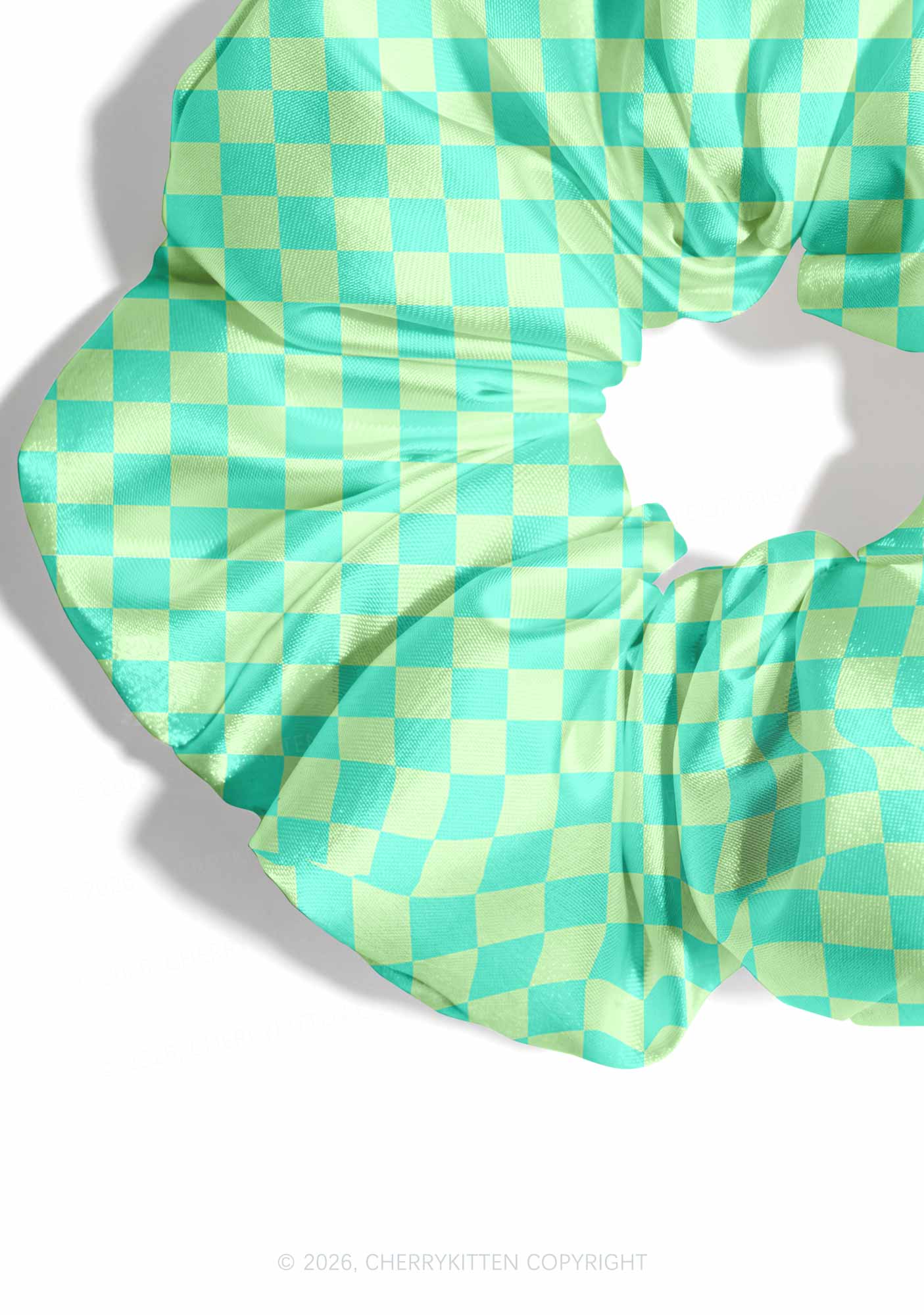 Mint Green Checkered Y2K Hair Scrunchie Cherrykitten