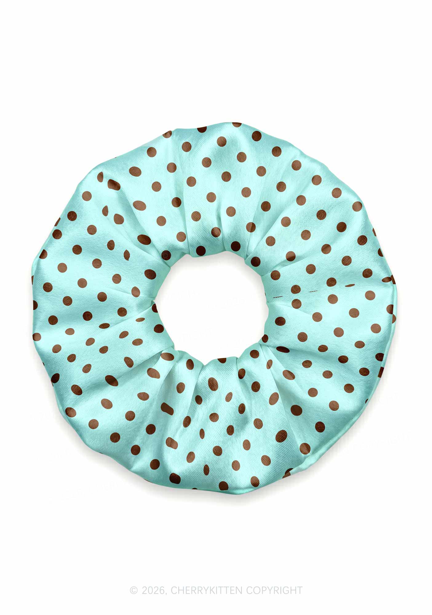 Brown Dots On Mint Green Y2K Hair Scrunchie Cherrykitten