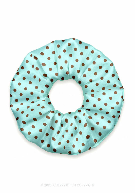 Brown Dots On Mint Green Y2K Hair Scrunchie Cherrykitten
