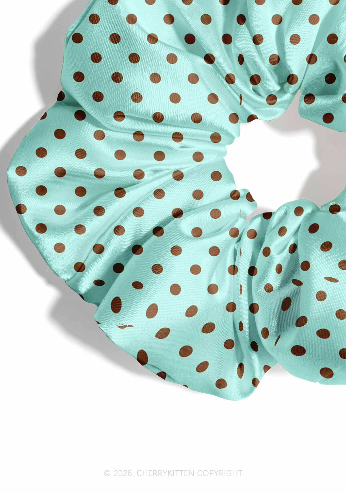 Brown Dots On Mint Green Y2K Hair Scrunchie Cherrykitten