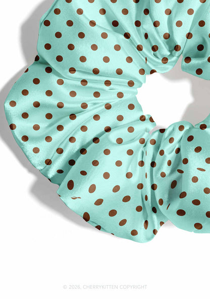 Brown Dots On Mint Green Y2K Hair Scrunchie Cherrykitten