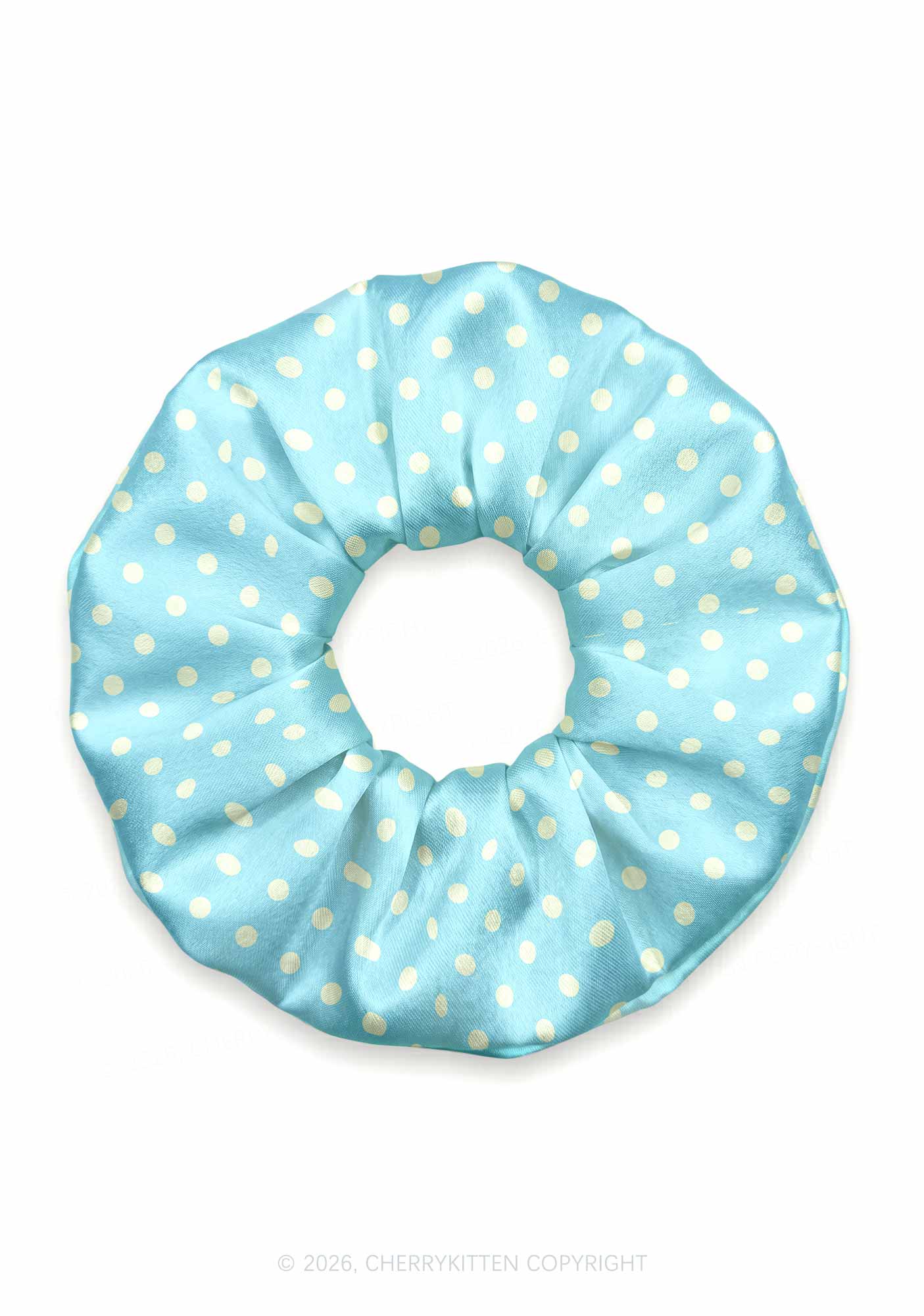 Yellow Dots On Blue Y2K Hair Scrunchie Cherrykitten