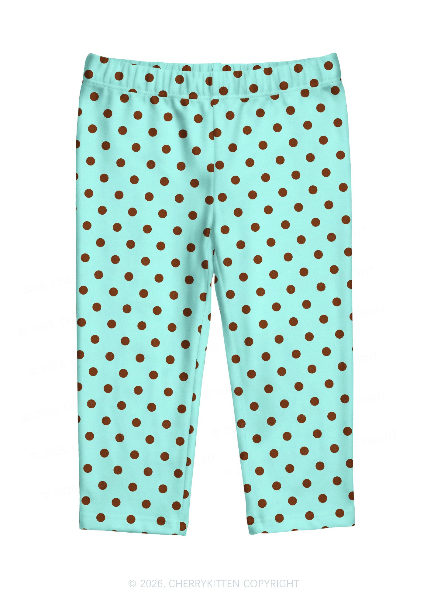 Brown Dots On Mint Green Y2K Print Capri Pants Cherrykitten