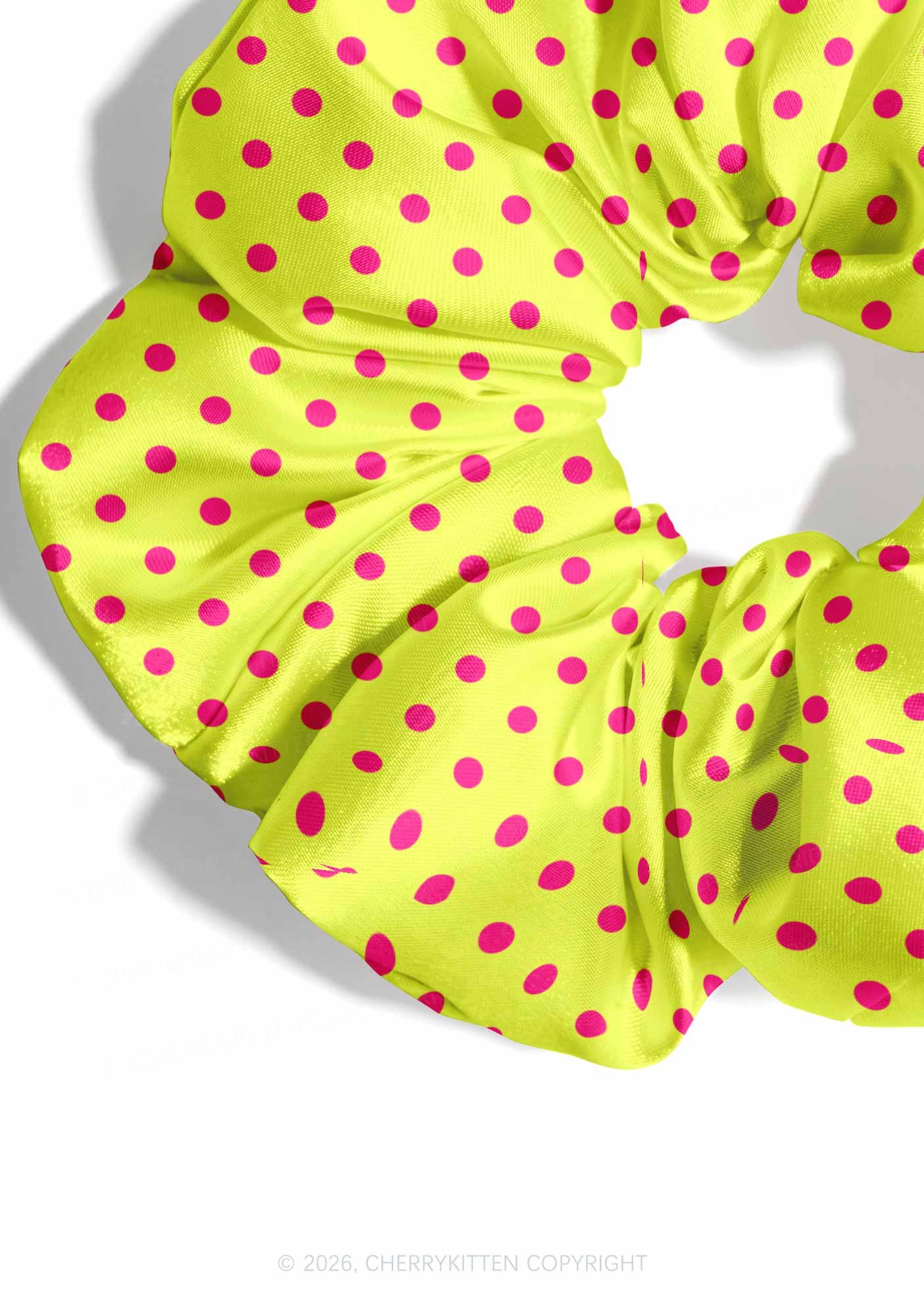 Hot Pink Dots On Yellow Y2K Hair Scrunchie Cherrykitten
