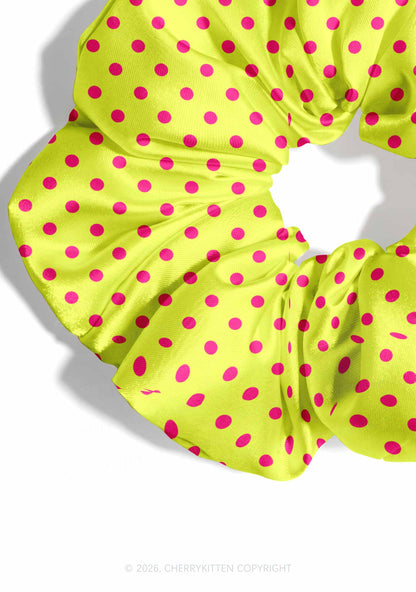 Hot Pink Dots On Yellow Y2K Hair Scrunchie Cherrykitten