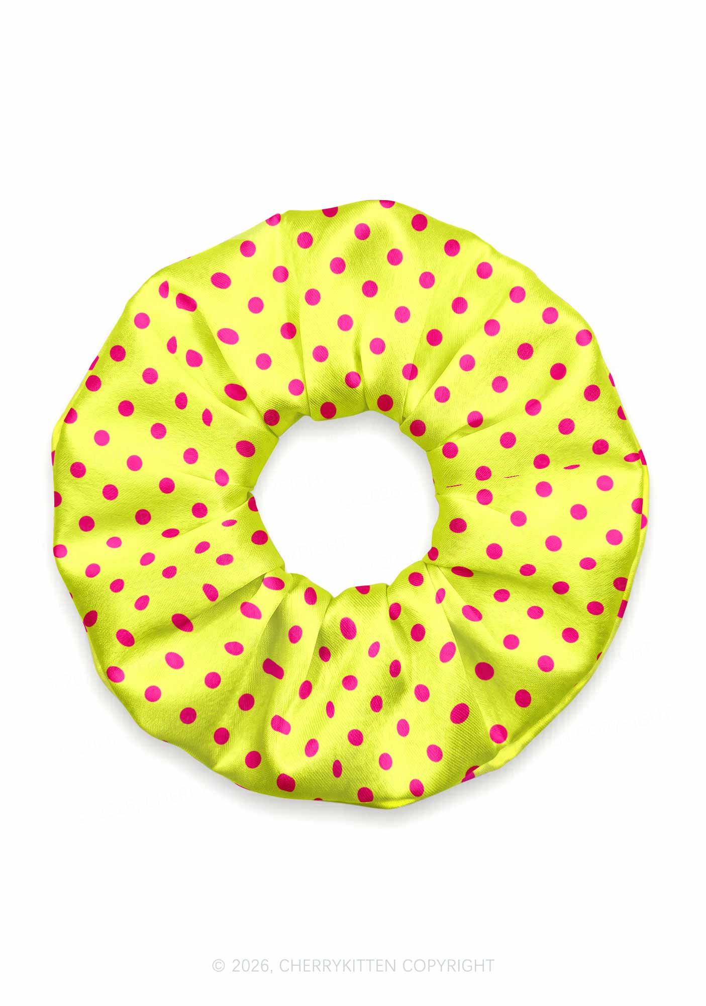 Hot Pink Dots On Yellow Y2K Hair Scrunchie Cherrykitten