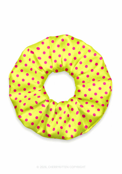 Hot Pink Dots On Yellow Y2K Hair Scrunchie Cherrykitten