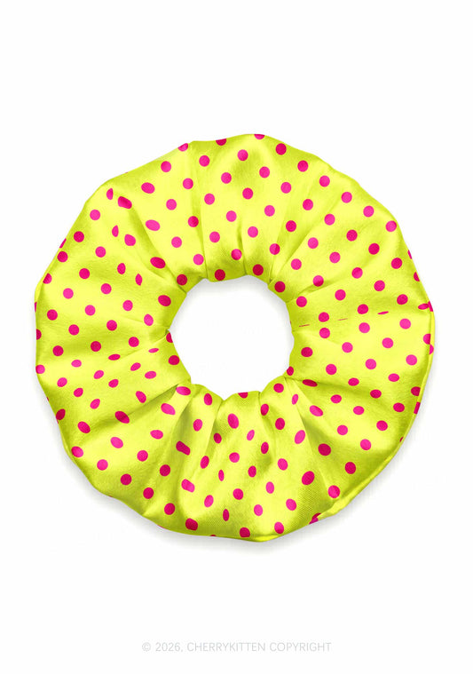 Hot Pink Dots On Yellow Y2K Hair Scrunchie Cherrykitten