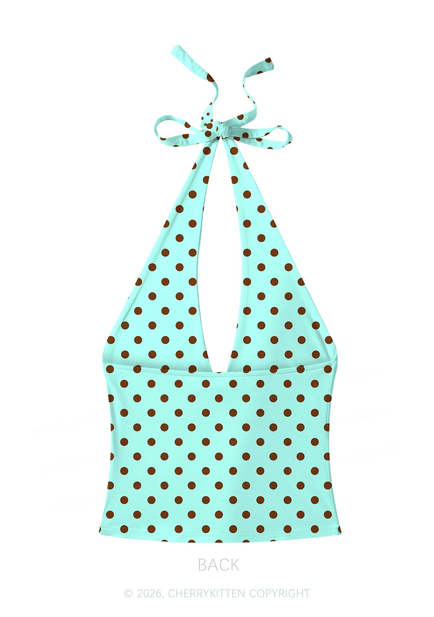 Brown Dots On Mint Green Y2K Print Halter Deep V Neck Cami Cherrykitten