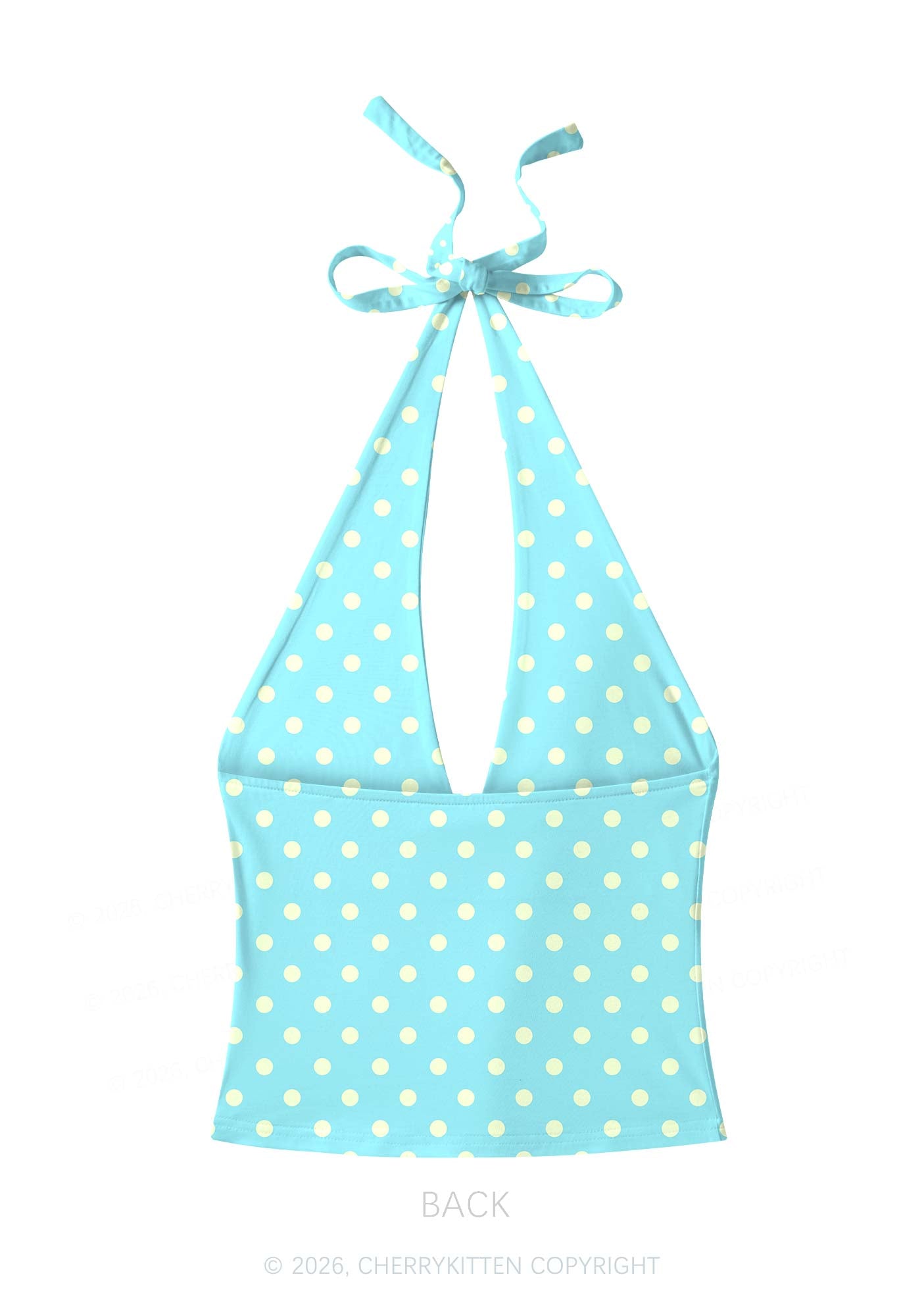 Yellow Dots On Blue Y2K Print Halter Deep V Neck Cami Cherrykitten