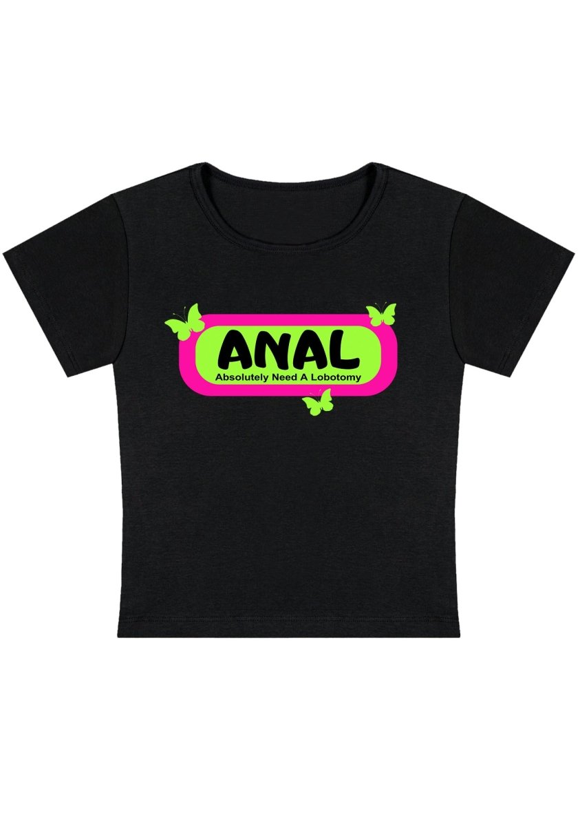 Absolutely Need A Lobotomy Green Butterfly Y2k Baby Tee-cherrykitten-Anal,Baby Tees,Savage,Tops