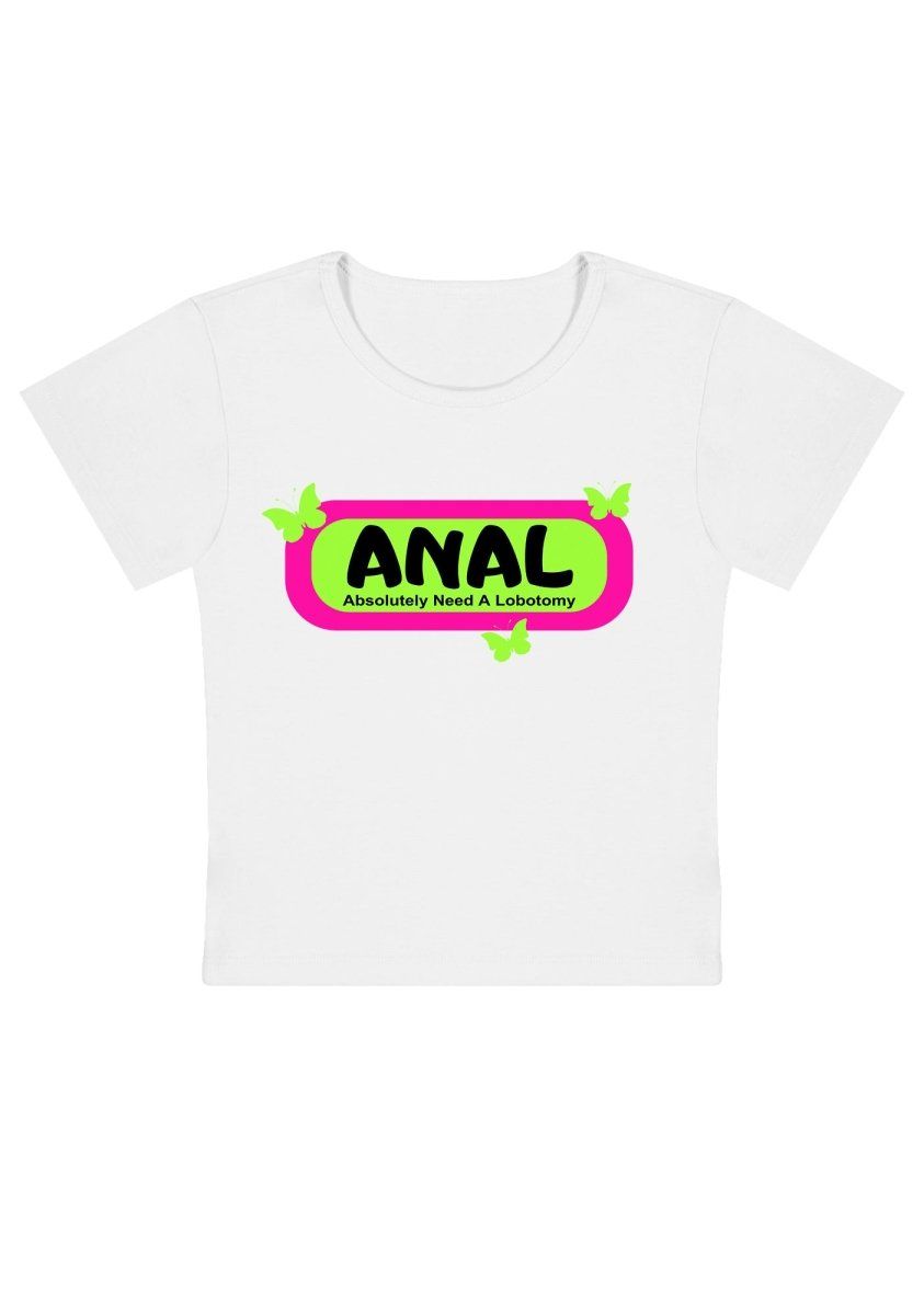 Absolutely Need A Lobotomy Green Butterfly Y2k Baby Tee-cherrykitten-Anal,Baby Tees,Savage,Tops