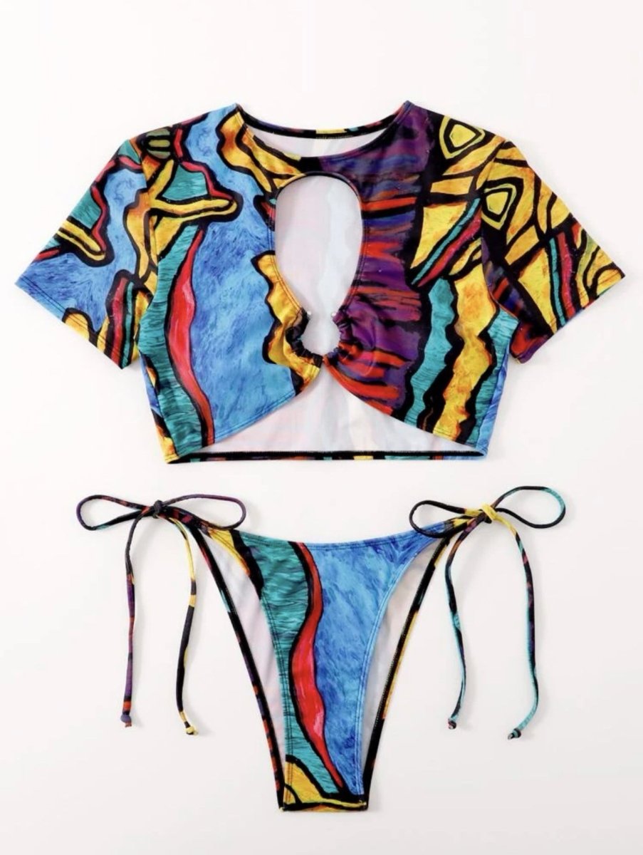 Abstract Print Cutout Design Bikini Set - cherrykittenAbstract Print Cutout Design Bikini Set