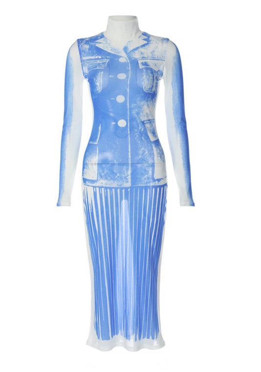 Abstract Three-Dimensional Print Turtleneck Dress - cherrykittenAbstract Three-Dimensional Print Turtleneck Dress