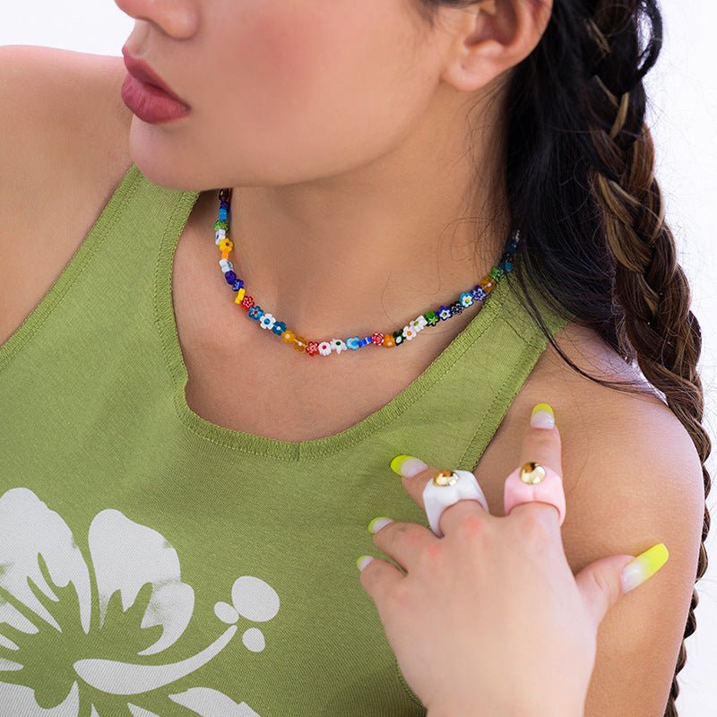 Azure Stone Floral Necklace - cherrykittenAzure Stone Floral Necklace