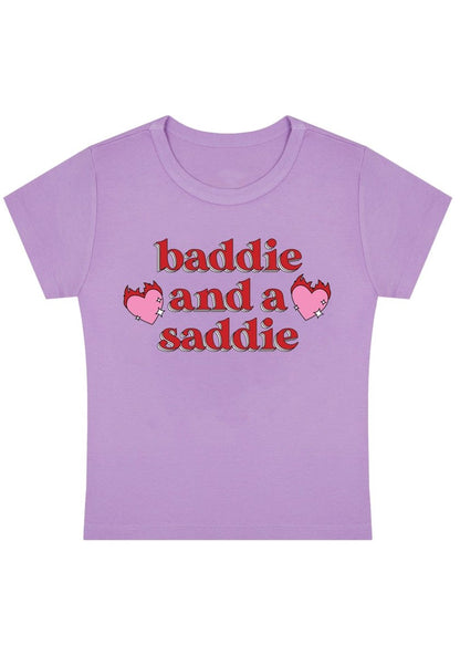 Baddie And A Saddie Y2K Baby Tee - cherrykittenBaddie And A Saddie Y2K Baby Tee