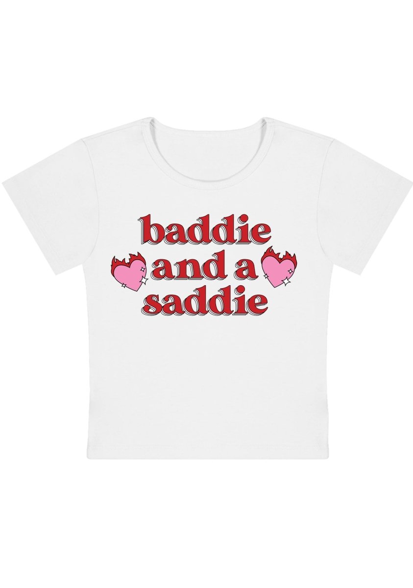 Baddie And A Saddie Y2K Baby Tee - cherrykittenBaddie And A Saddie Y2K Baby Tee