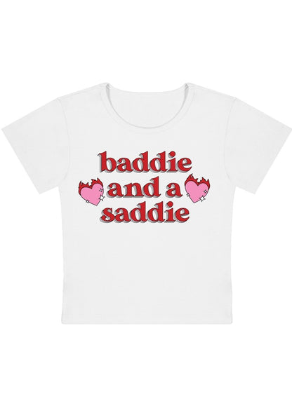 Baddie And A Saddie Y2K Baby Tee - cherrykittenBaddie And A Saddie Y2K Baby Tee