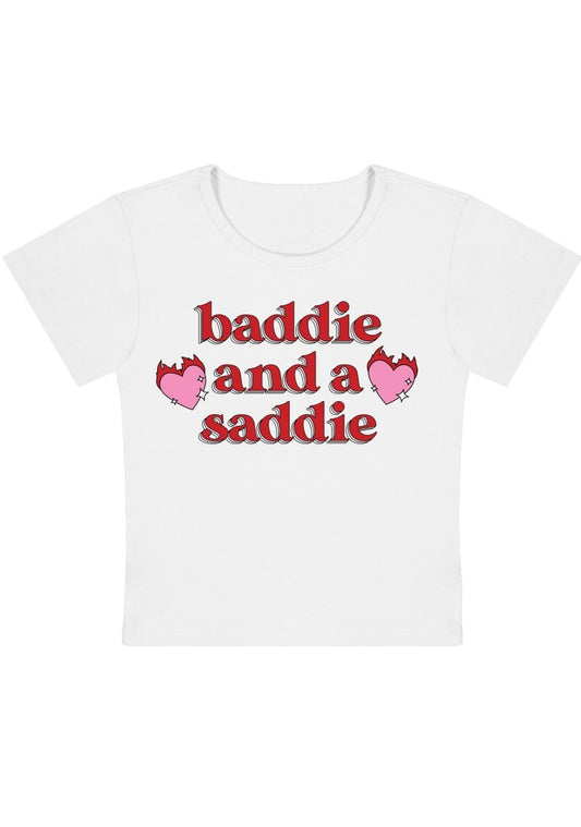 Baddie And A Saddie Y2K Baby Tee - cherrykittenBaddie And A Saddie Y2K Baby Tee